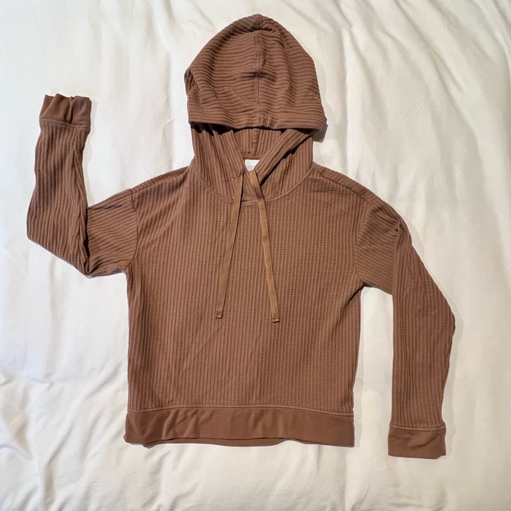 Waffle knit lightweight hooded sweatshirt - toffee brown
